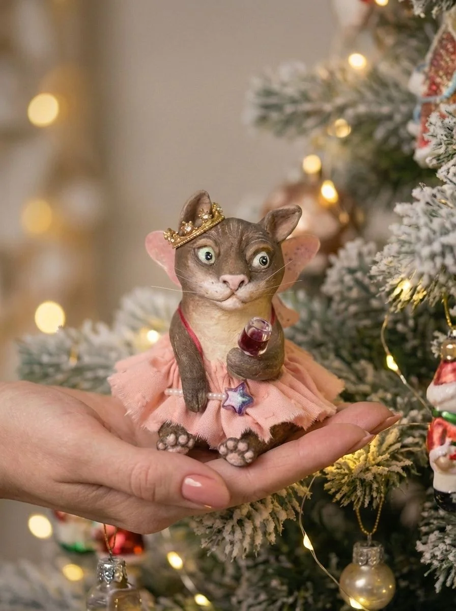 Ватная ёлочная игрушка Кошка-королева - изображение 1