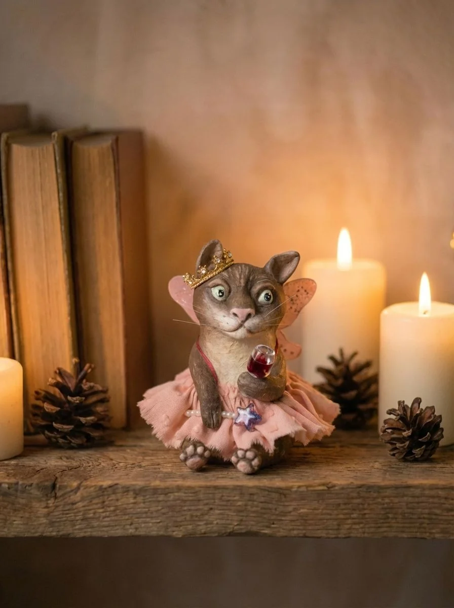 Ватная ёлочная игрушка Кошка-королева - миниатюра 2