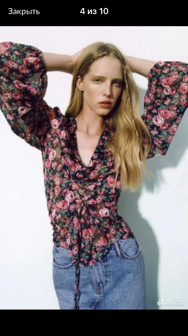 Блузка Zara с розами - миниатюра 3