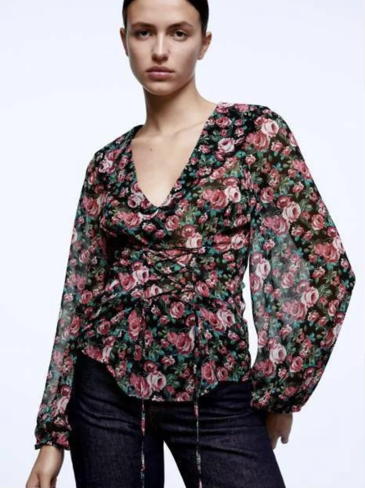Блузка Zara с розами - миниатюра 7