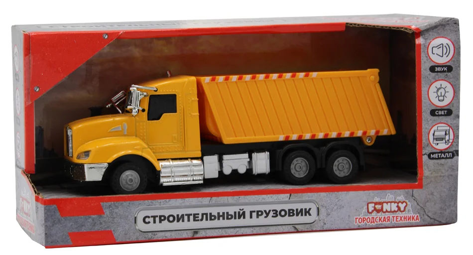 Строительный грузовик кабина die-cast инерционный механизм свет звук 1:43 Funky toys FT61081 - миниатюра 3