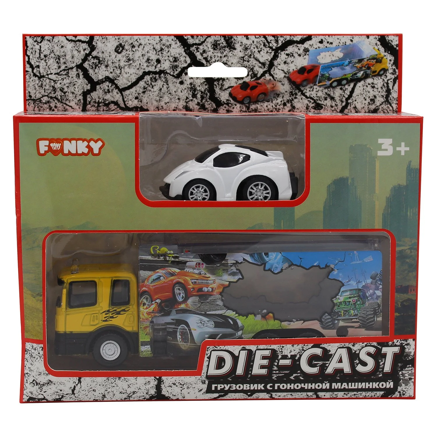 Набор грузовик + машинка die-cast белая спусковой механизм 1:60 Funky toys FT61050 - миниатюра 2