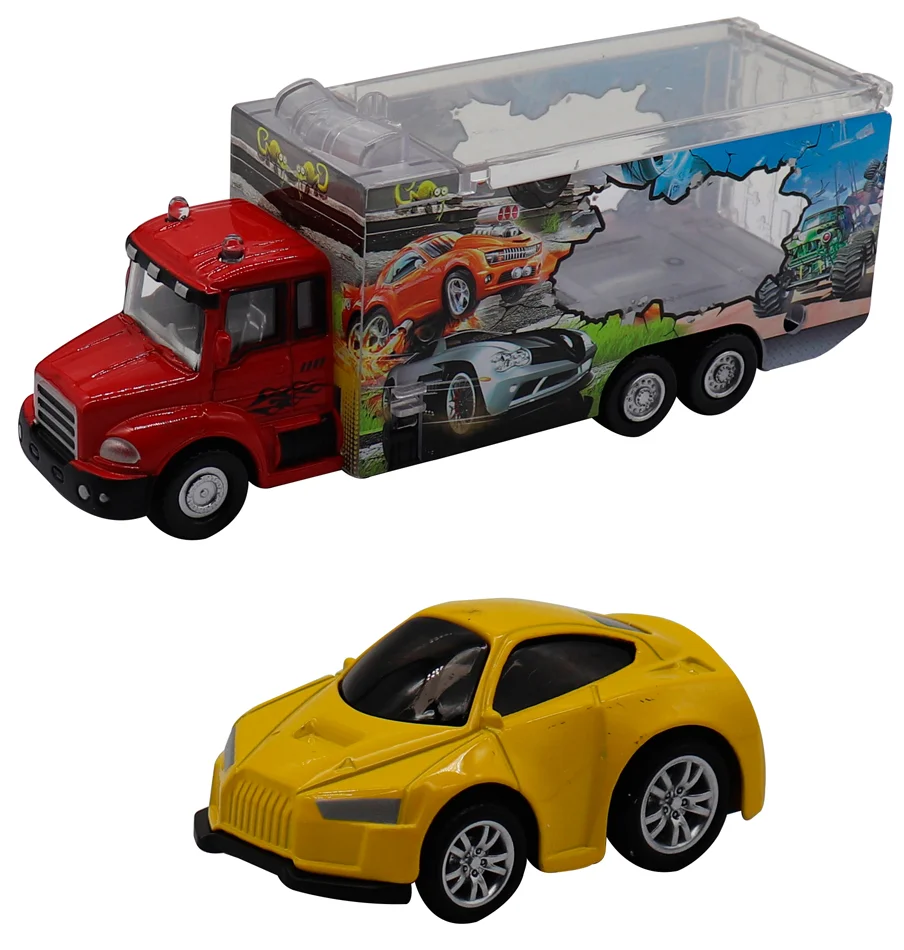 Набор грузовик плюс машинка die-cast желтая - миниатюра 2