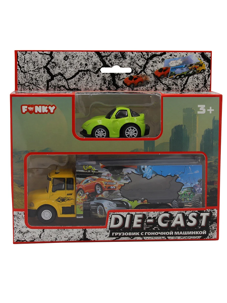 Набор грузовик плюс машинка die-cast зеленая - миниатюра 2