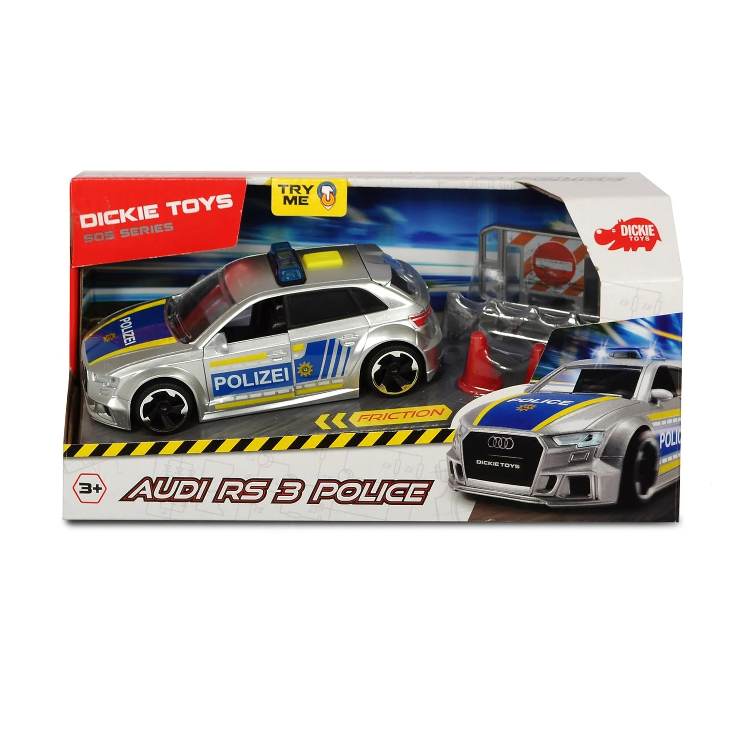 Полицейская машинка Audi RS3 фрикционная 15 см свет звук акс. Dickie Toys 3713011 - миниатюра 3