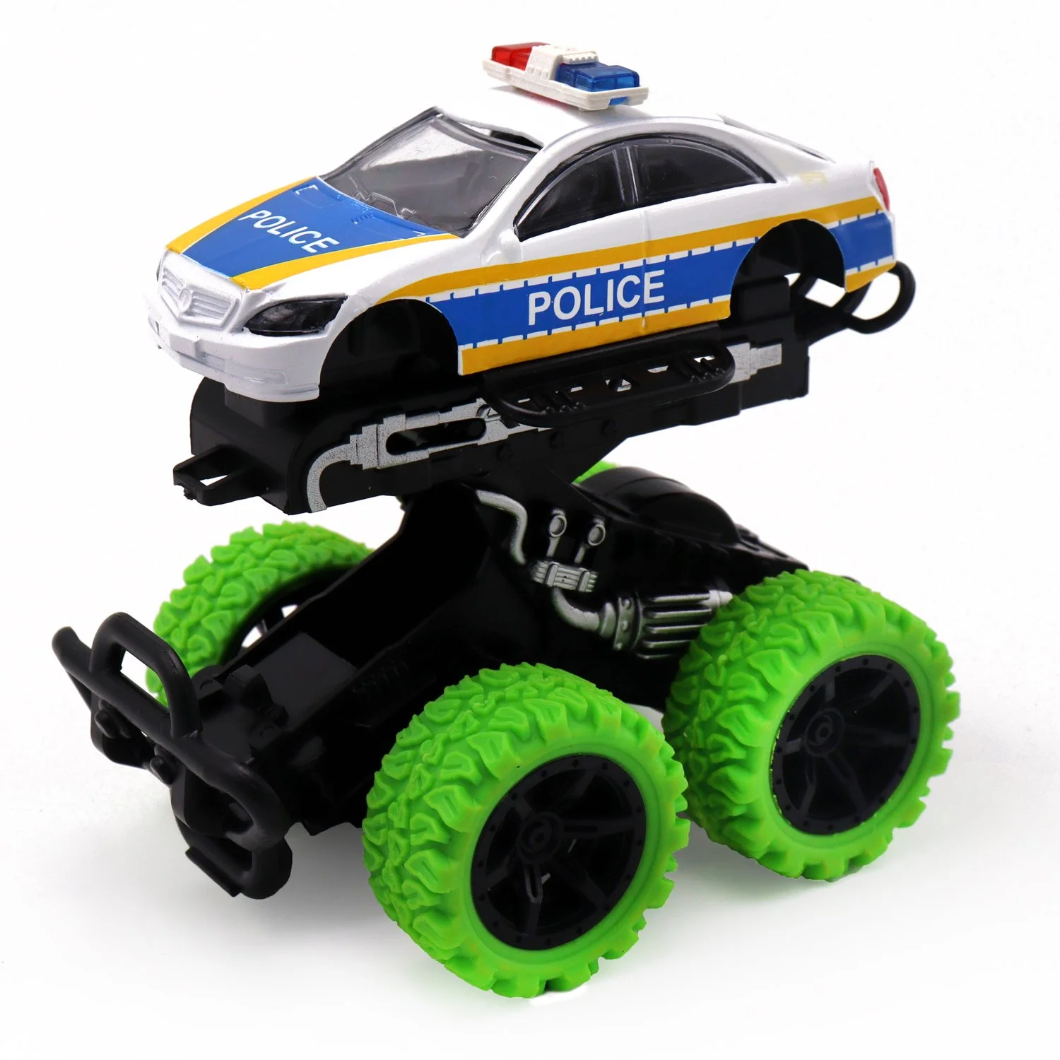 Машинка инерционная полицейская die-cast с зелеными колесами и краш-эффектом - изображение 1
