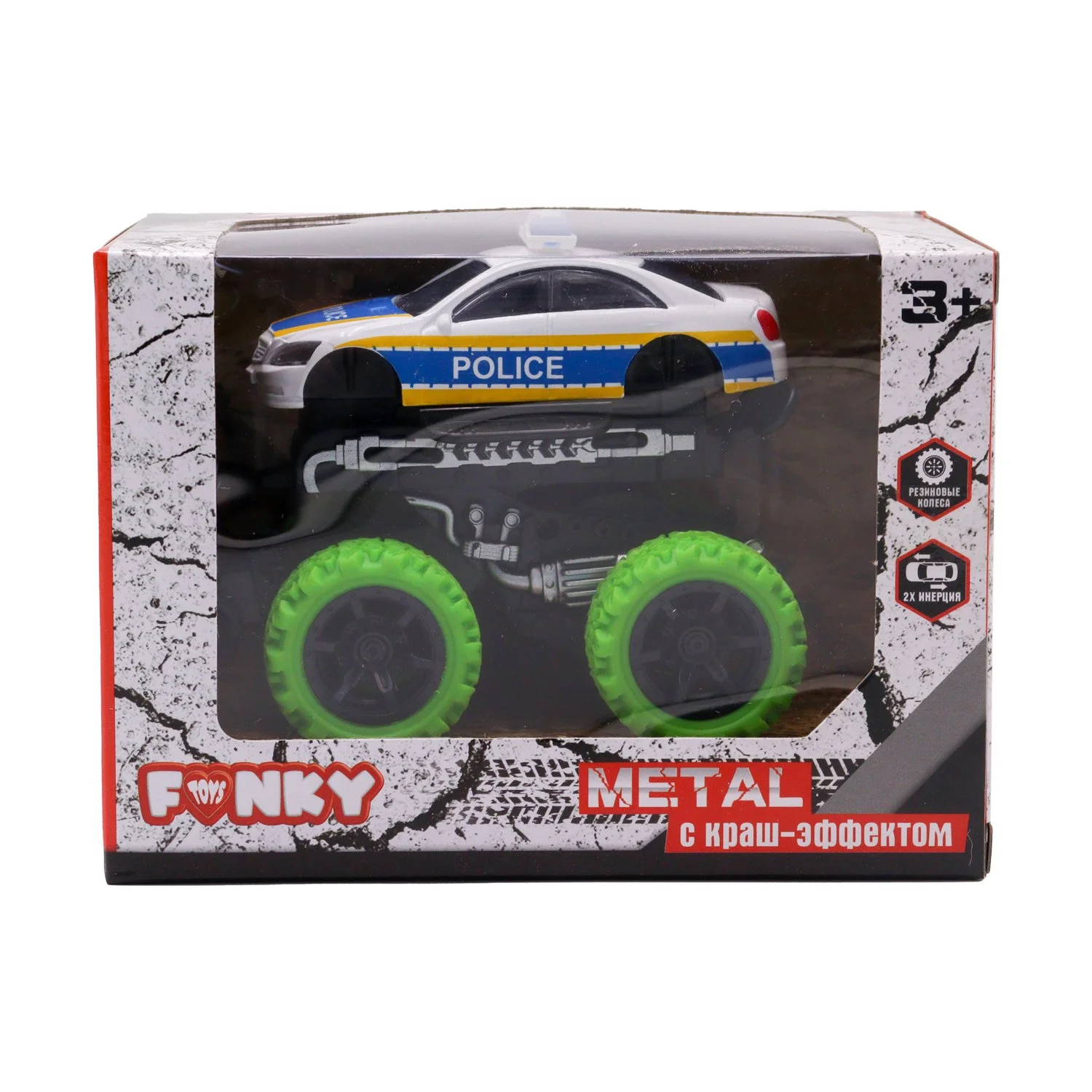 Машинка инерционная полицейская die-cast с зелеными колесами и краш-эффектом - миниатюра 2