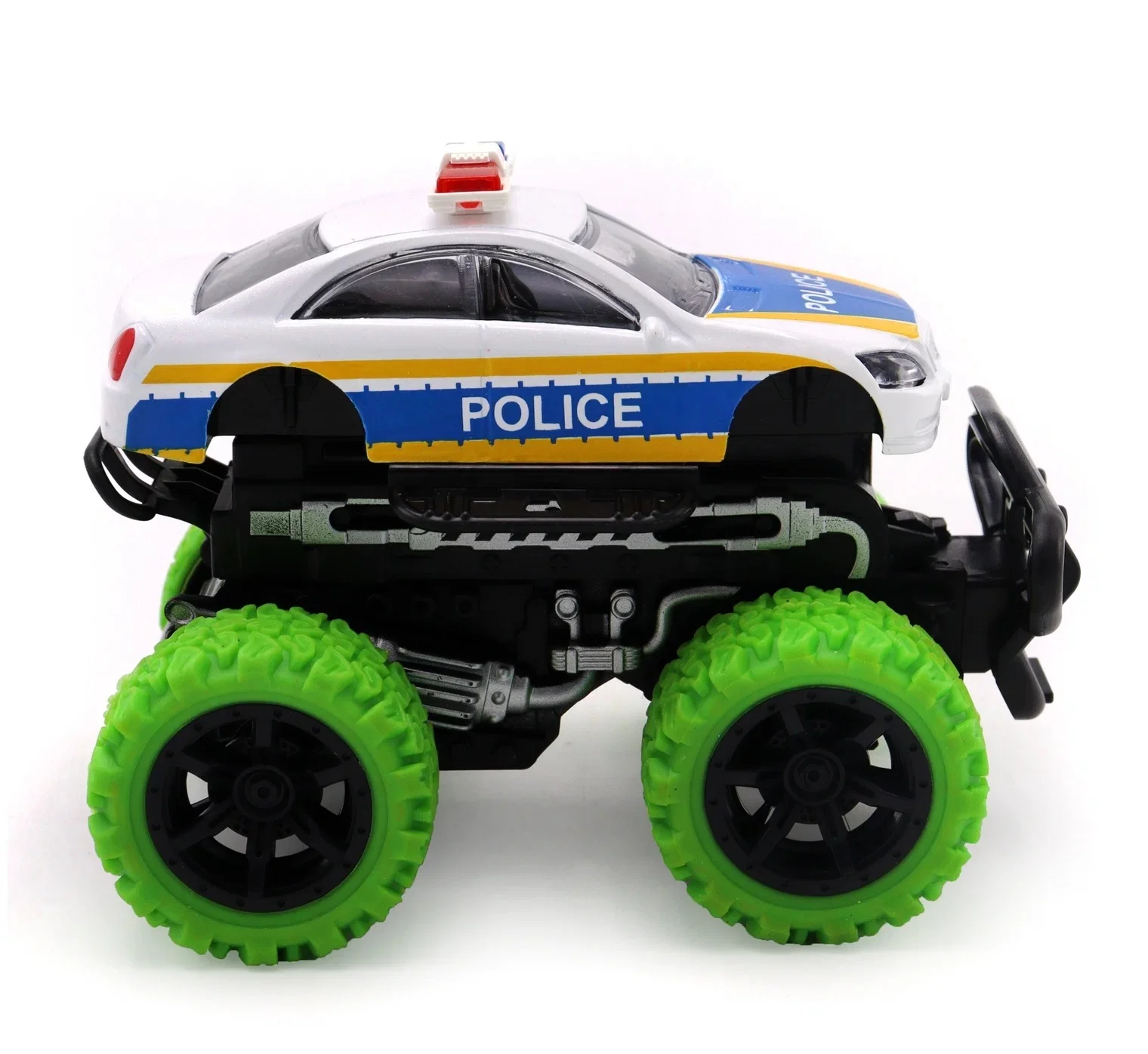 Машинка инерционная полицейская die-cast с зелеными колесами и краш-эффектом - миниатюра 3