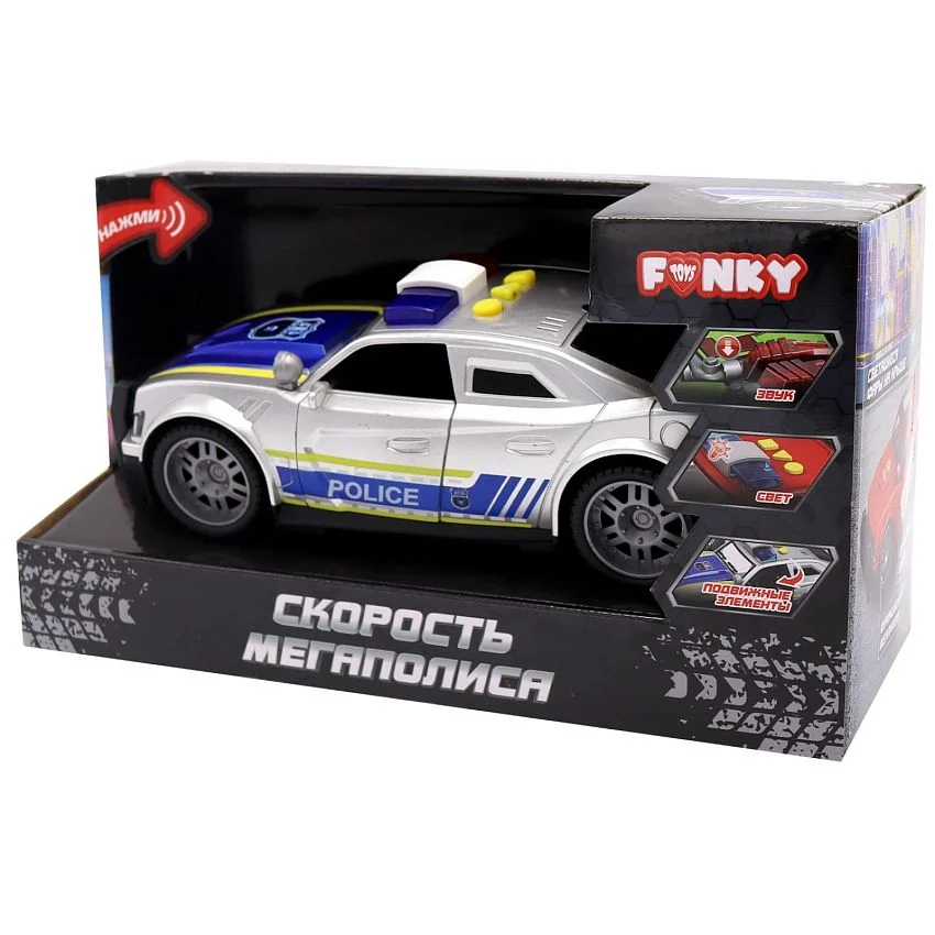 Фрикционная полицейская машина Funky Toys Скорость мегаполиса, со светом и звуком, открывающиеся двери, 25 см - изображение 1