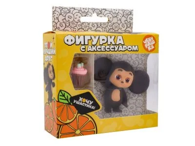 Фигурка Чебурашка 6 см с аксессуаром вишневый маффин, в коробке с окном - миниатюра 3