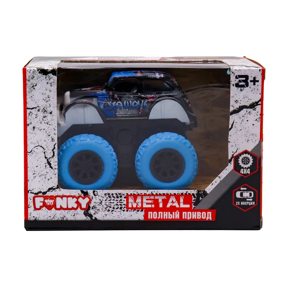 Инерционная машинка die-cast на полном приводе с голубыми колесами 14 5 см - миниатюра 4