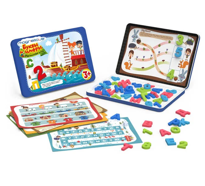 Игровой набор Буквы и Цифры в металлической коробке Magneticus POL-007 - миниатюра 3