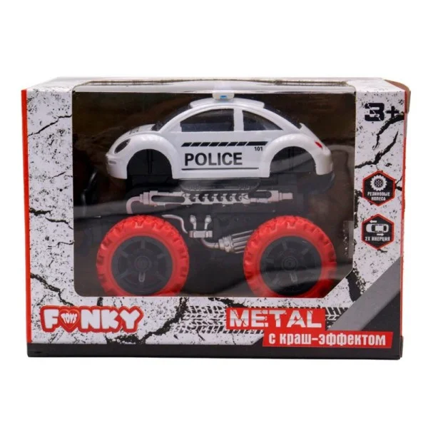 Инерционная полицейская машинка die-cast с красными колесами и краш-эффектом - миниатюра 4