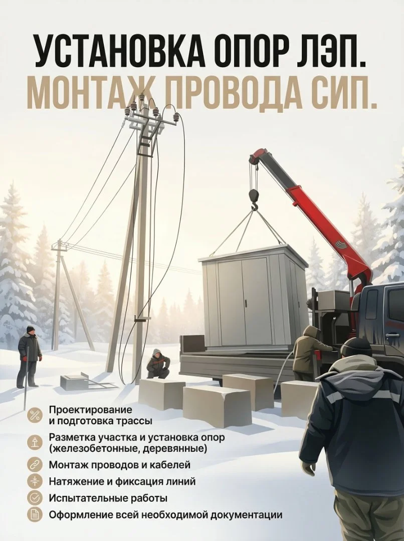 Установка опор лэп. Монтаж сип. Замена столбов лэп - миниатюра 3