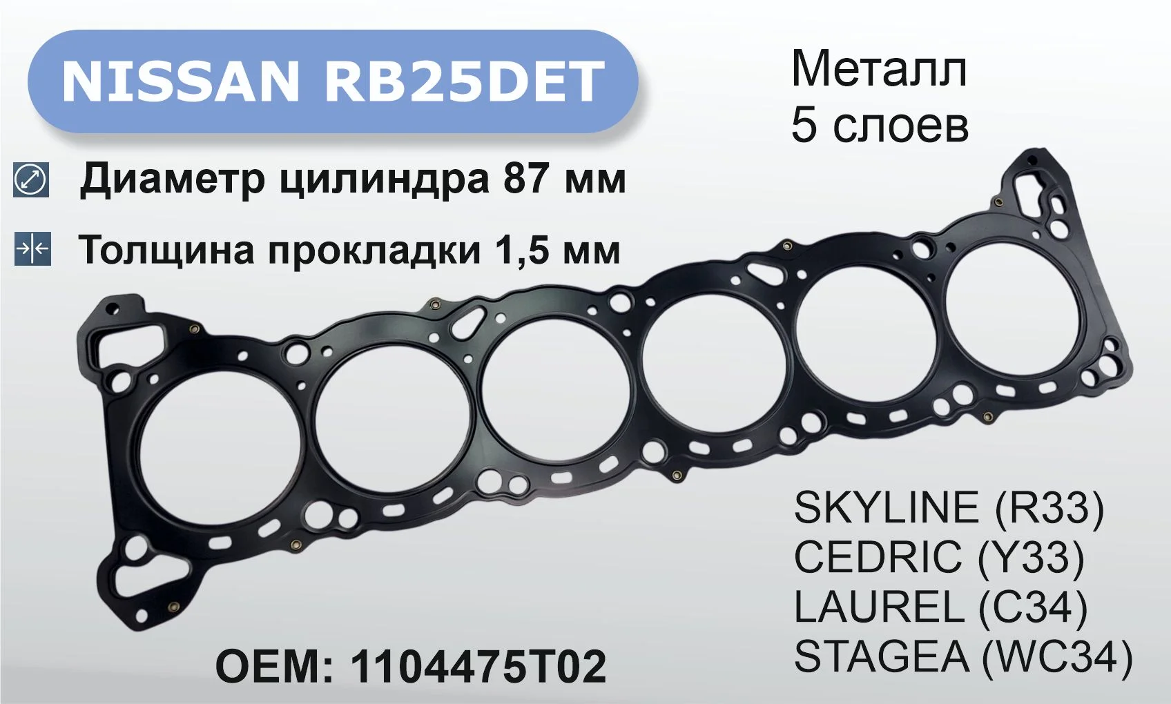 RB25DET прокладка ГБЦ (металл 1,5 мм) - изображение 1