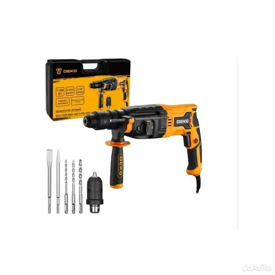 DEKO ZKH1150W в кейсе с набором из 5 буров SDS+ и дополнительным патроном 084-1017 / сетевой - миниатюра 6