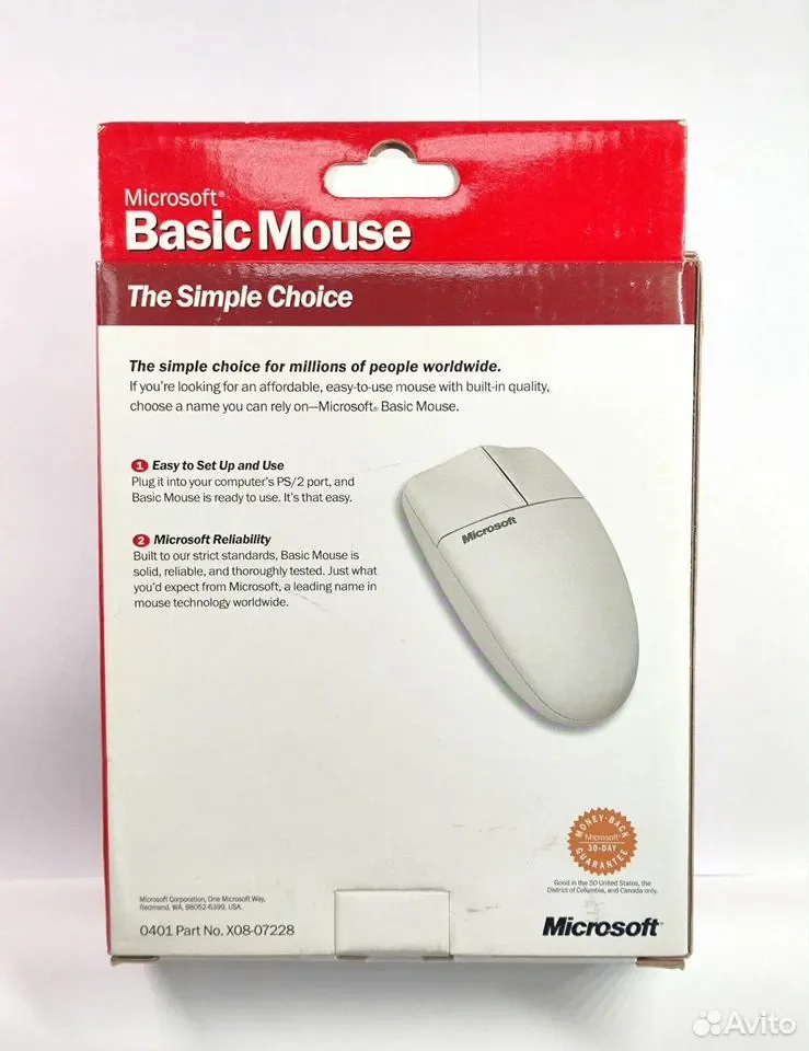 Microsoft Basic Mouse Wired 1.0 PS/2 / проводная мышь / X08-07228 - миниатюра 2