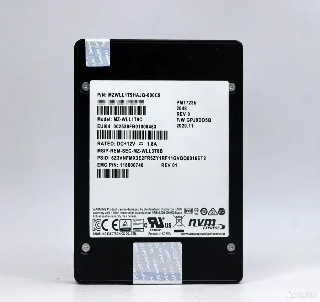 Samsung PM1723b 1,92tb U2 / 3100/2000mbs / MZ-WLL1T9C / MZWLL1T9HAJQ-000C9 - миниатюра 2