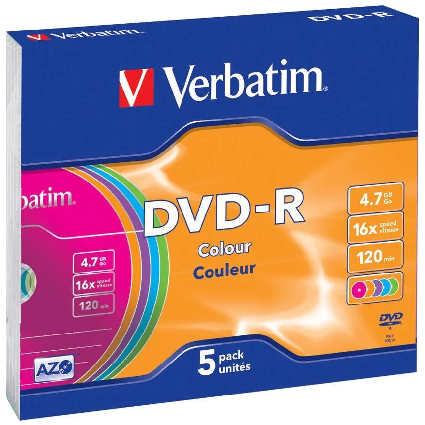 Verbatim Colour DVD-R 4.7gb 16x / DVD-R диск (упаковка из 5 штук) - изображение 1