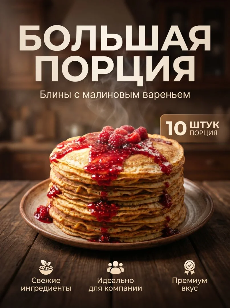 Большая порция | Блины с малиновым вареньем - изображение 1