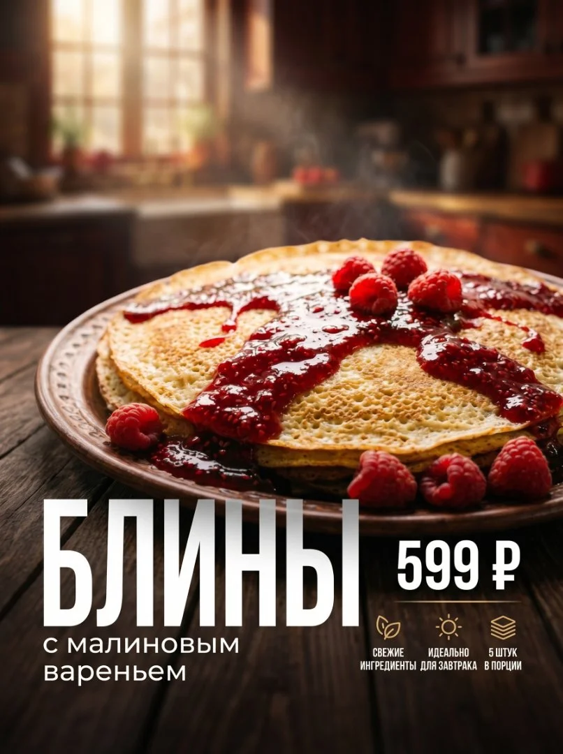Блины с малиновым вареньем