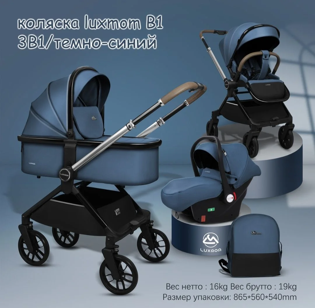 Коляска Luxmom B1 3 в 1 с перекидной ручкой - миниатюра 3