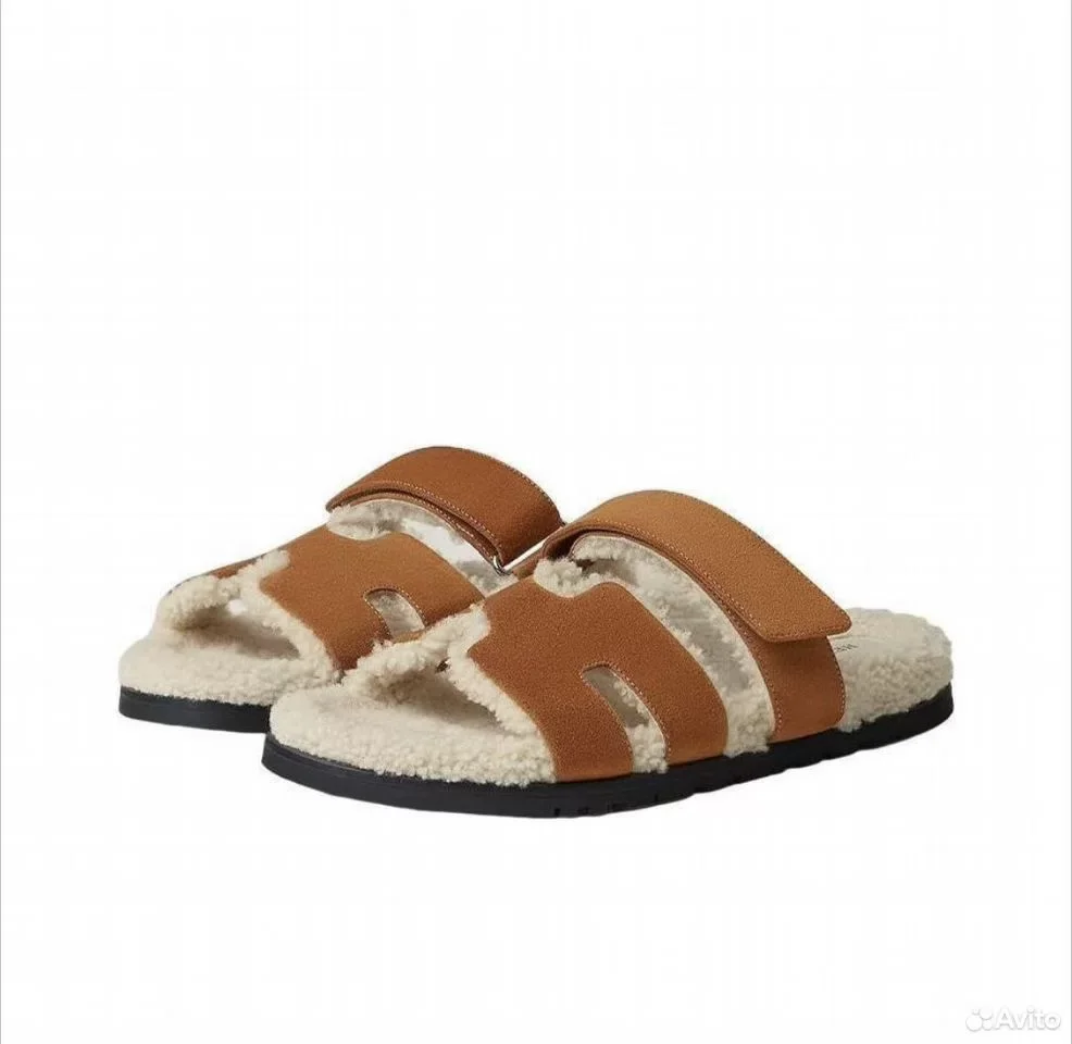 Сандали Hermes Chypre Brown Calfskin and Wool - изображение 1