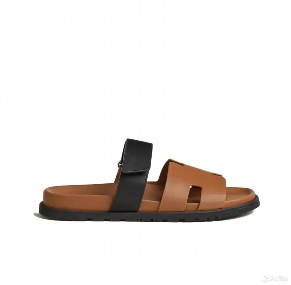 Сандали Hermes Chypre Leather Brown Slide - миниатюра 2