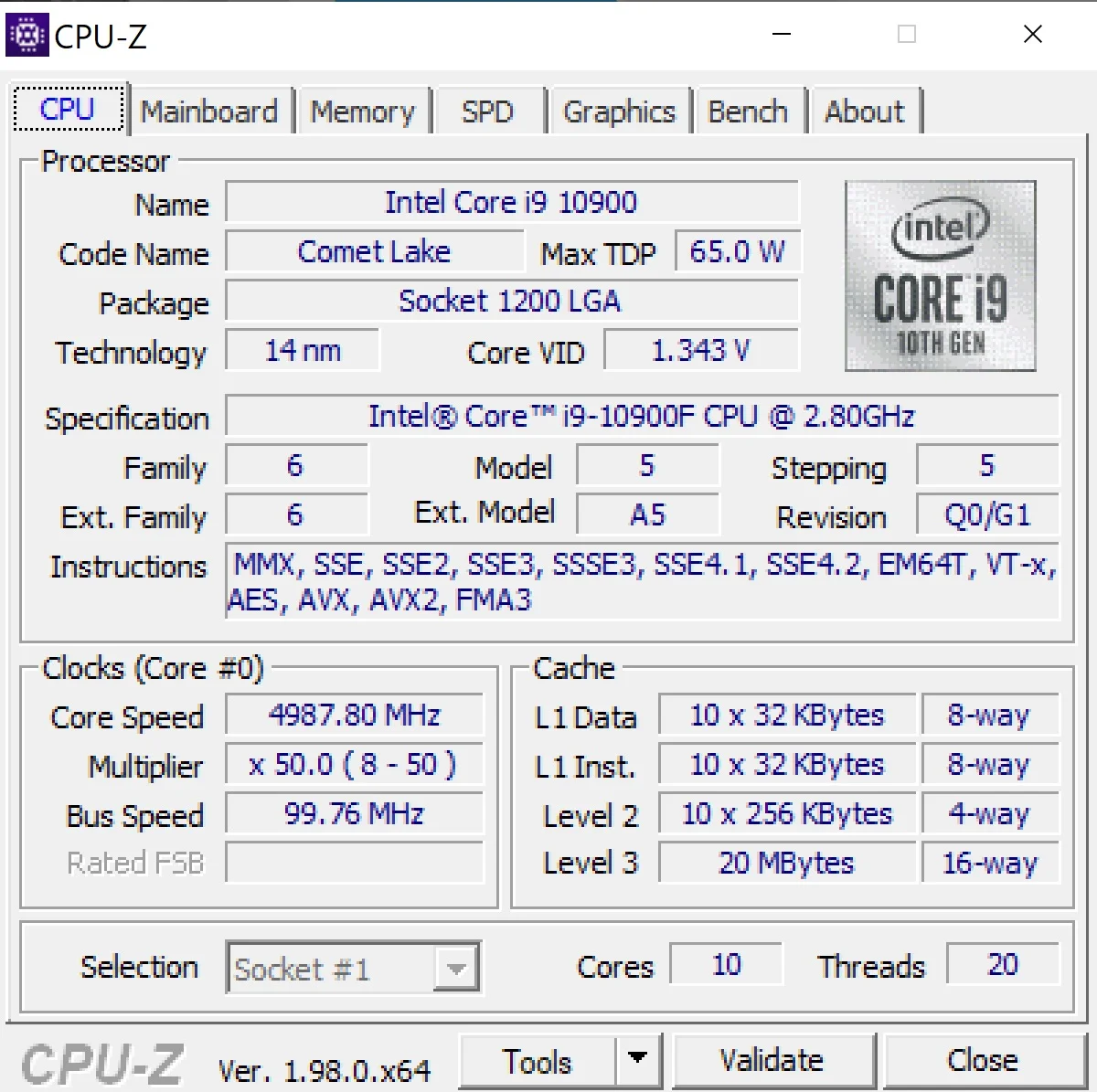 Intel Core i9 10900 LGA 1200 Comet lake 65W 14nm 10 Core 20 threads - изображение 1