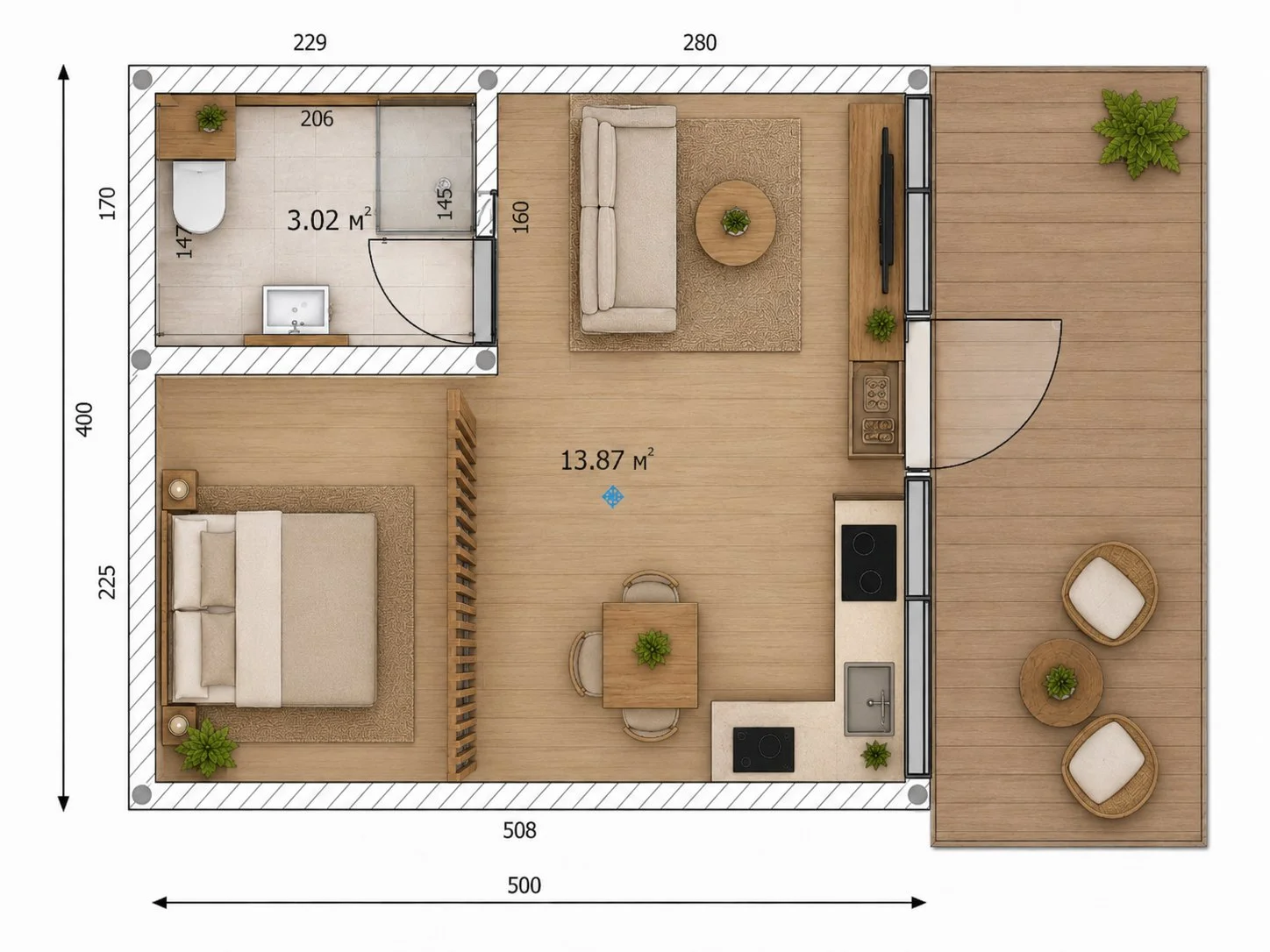 Каркасный дом под ключ 28 м² | Дачный дом с террасой - миниатюра 3