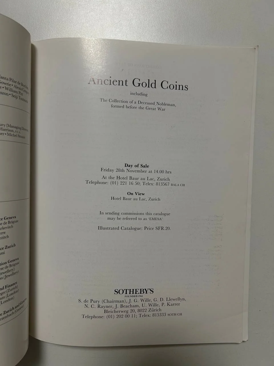 Каталог монет Sotheby’s Ancient Coins Zurich 1986 г. - миниатюра 2