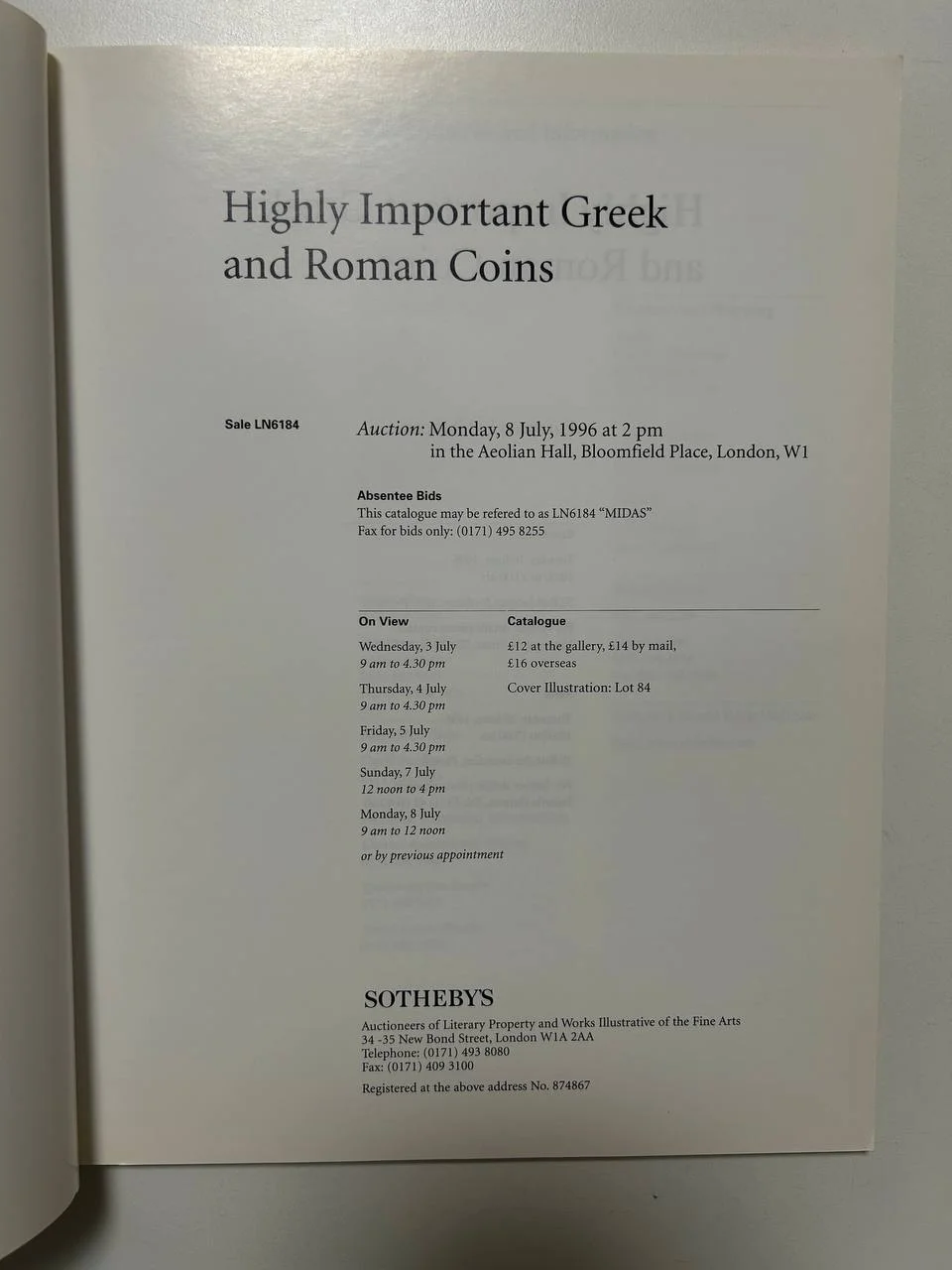 Каталог монет Sotheby’s Greek Roman Coins Zurich 1996 г. - миниатюра 3