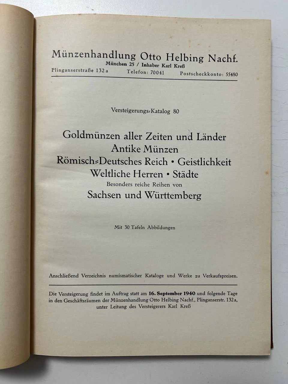 Каталог монет Versteigerungs Katalog 80 GoldmUnzen 16 September 1940 Munzenhandlung Otto Helbing - миниатюра 3