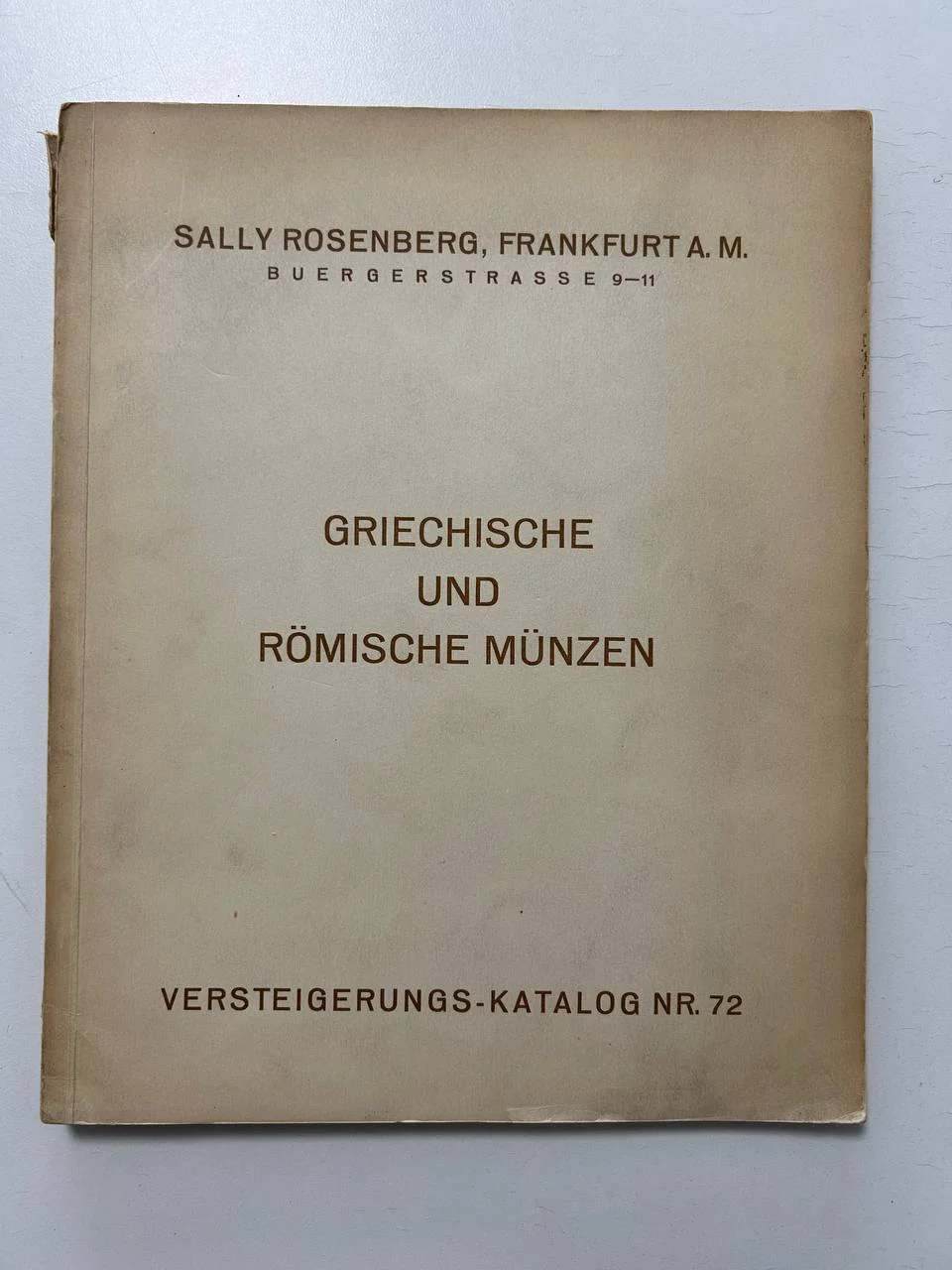 Каталог монет Sally Rosenberg, Frankfurt VERSTEIGERUNGS-KATALOG NR. 72 11 июля 1932 год - изображение 1