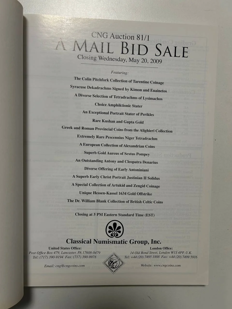 Каталог монет №81/1 Classical Numismatic Group 2009 England - миниатюра 2