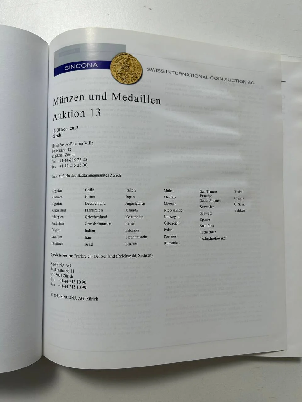 Каталог монет Numismatic Coins & Medals Auction 13 Sincona AG 16 October 2013 Zurich - миниатюра 2