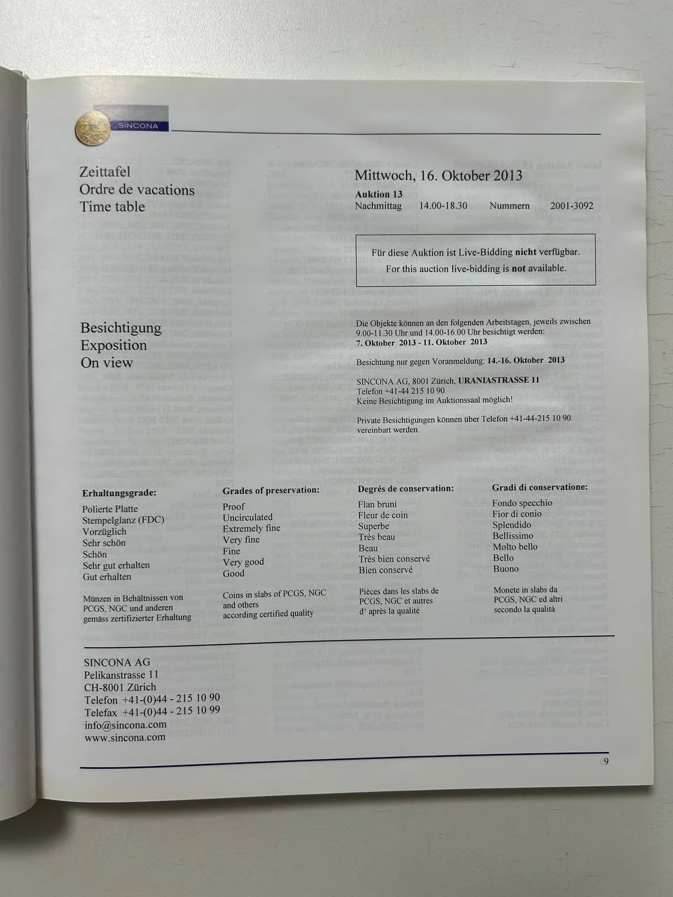 Каталог монет Numismatic Coins & Medals Auction 13 Sincona AG 16 October 2013 Zurich - миниатюра 3