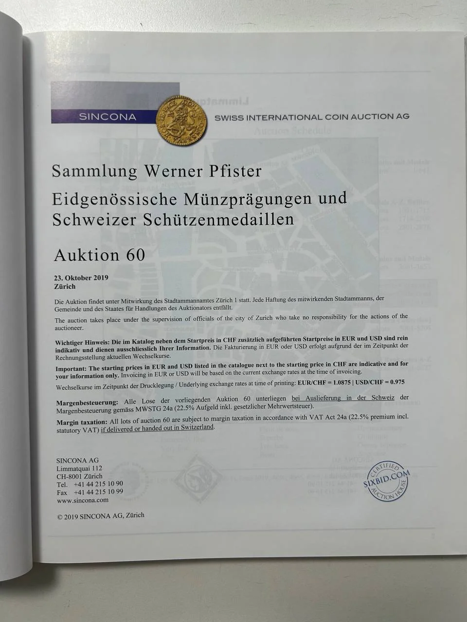 Каталог монет The Werner Pfister Collection Swiss Coins Medals 60 Sincona AG 23 October 2019 Zurich - миниатюра 2