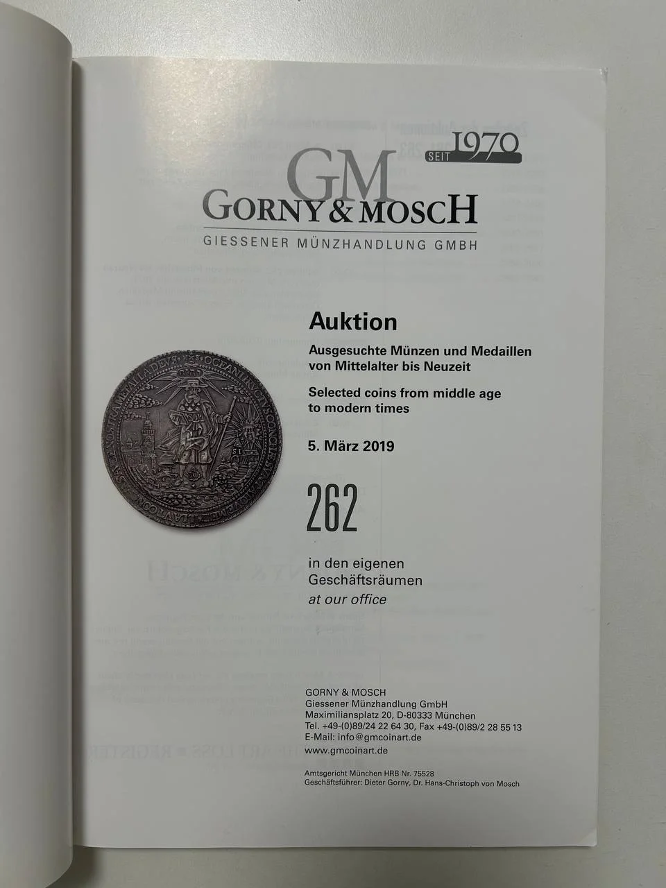 Каталог монет №262 Gorny & Mosch munzen and medaillen 2019 - миниатюра 2