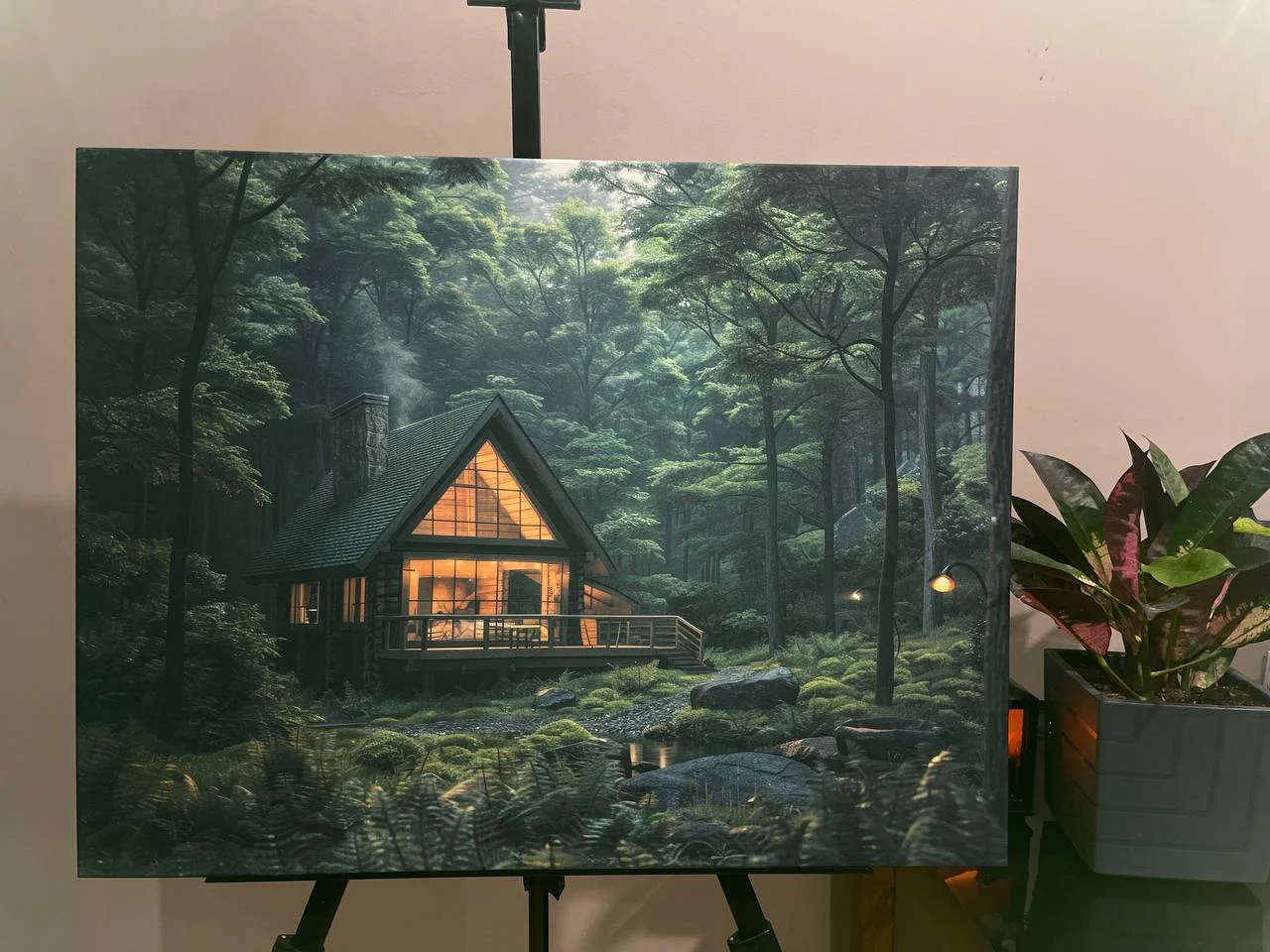 Картина с подсветкой "Дом в лесу" 50x65 см - изображение 1