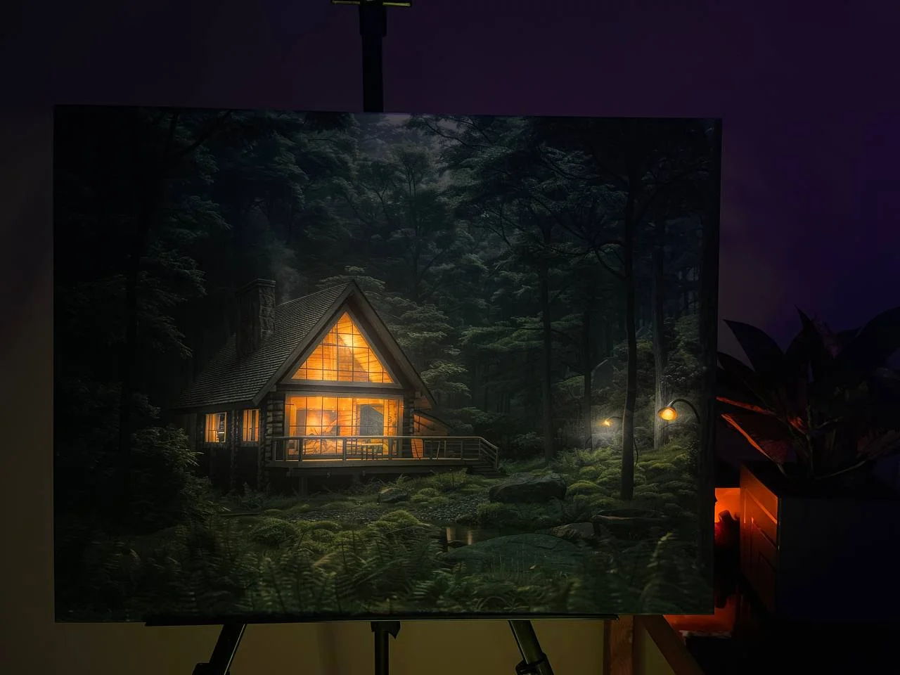 Картина с подсветкой "Дом в лесу" 50x65 см - миниатюра 2