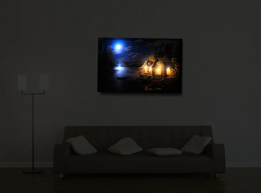 Картина с подсветкой "Домик у озера" 75x50 см - миниатюра 2
