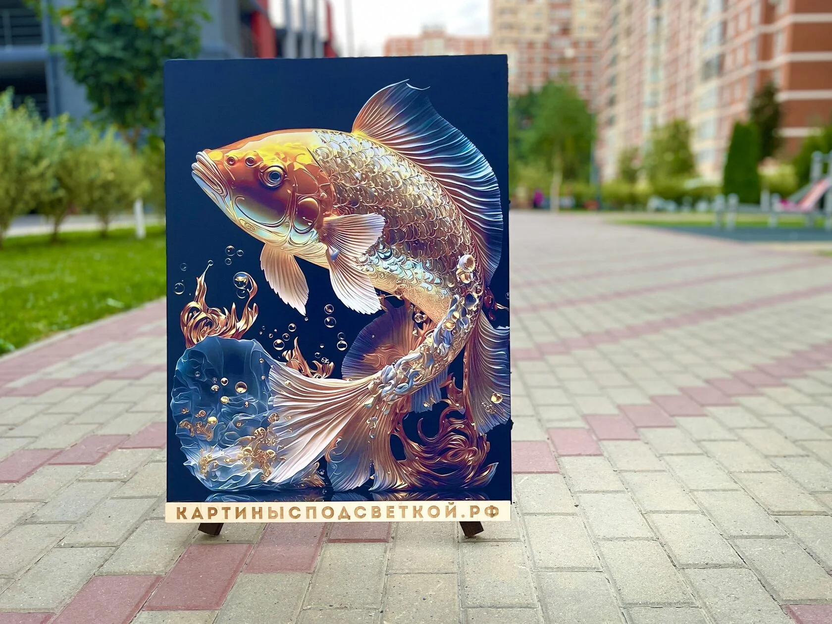 Картина с подсветкой "Золотой карп" 65x50 см - миниатюра 4