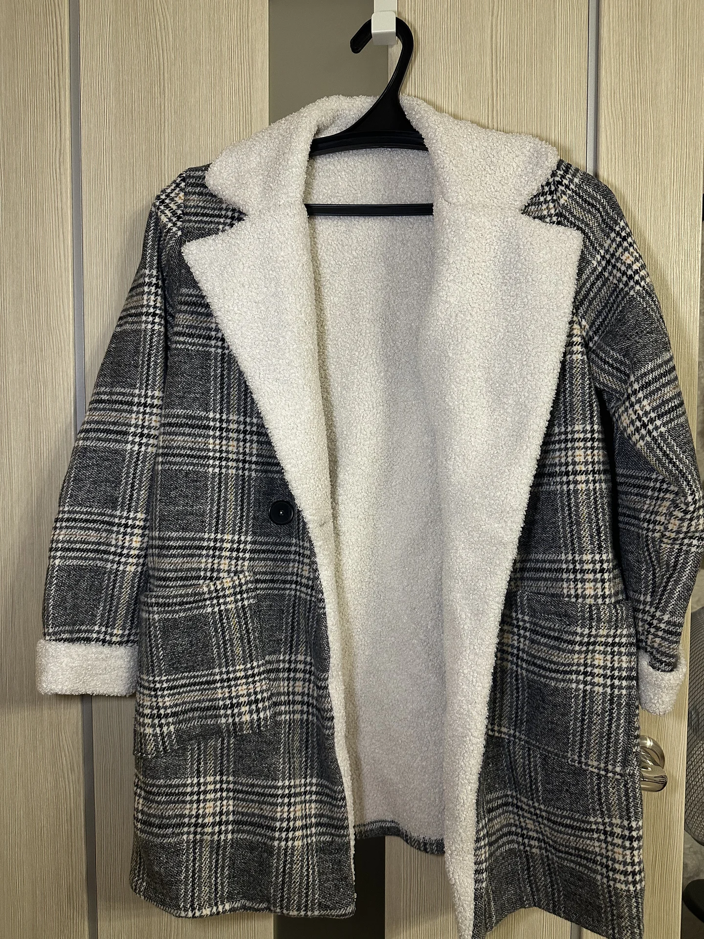 Пальто в клетку осеннее oversize с кепи - миниатюра 4