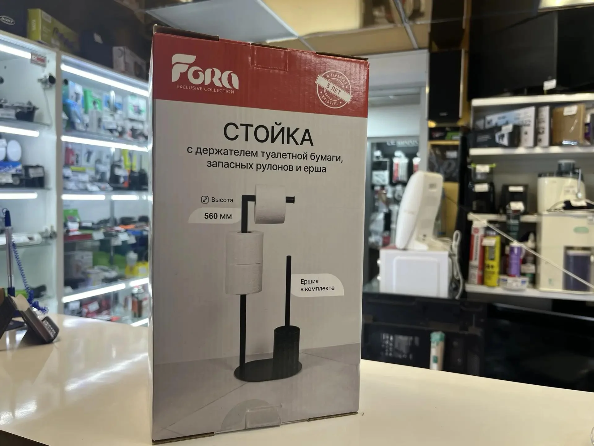 Стойка FORA MYSTERY с держателем туалетной   бумаги, запасных рулонов и ерша, черная