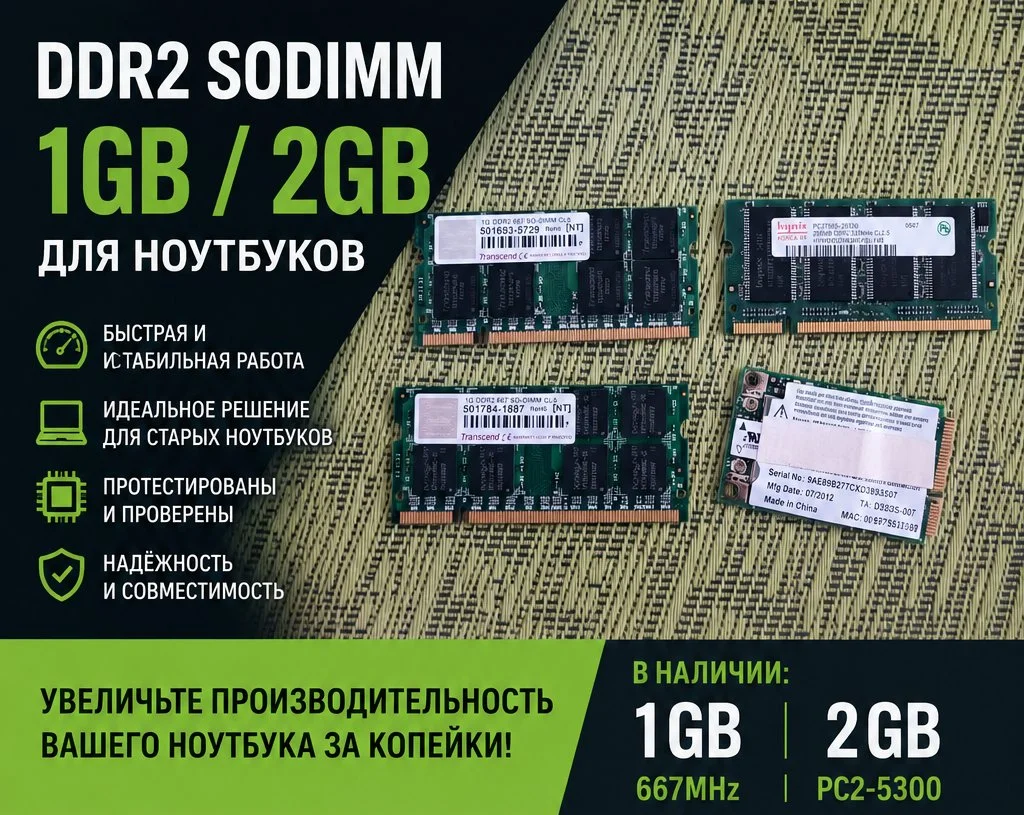 Оперативная память DDR2 SODIMM 667MHz PC2-5300 1GB / 2GB для ноутбука - изображение 1