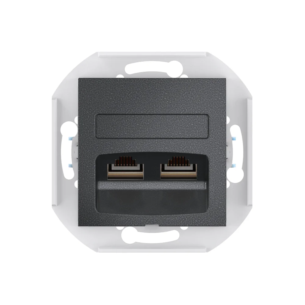 Розетка скрытой установки CADUCEUS ALING PRESTIGE двойная компьютерная с модулями Keystone RJ45 8P8C - миниатюра 6
