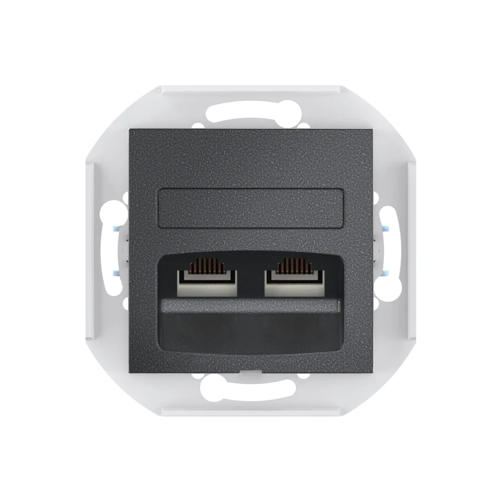 Розетка скрытой установки CADUCEUS ALING PRESTIGE двойная компьютерная с модулями Keystone RJ45 8P8C - миниатюра 5