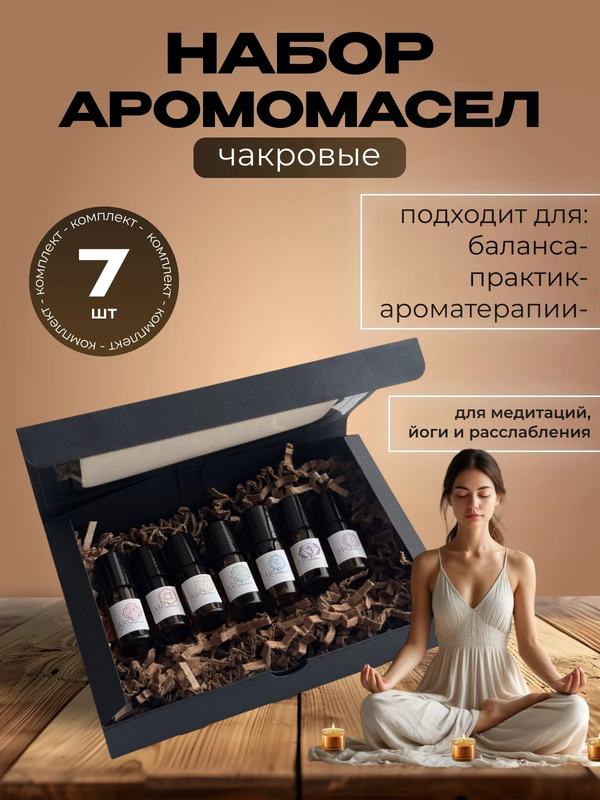 Набор чакровых смесей эфирных масел 7 штук / Аромамасла для медитации, йоги и баланса энергии - изображение 1