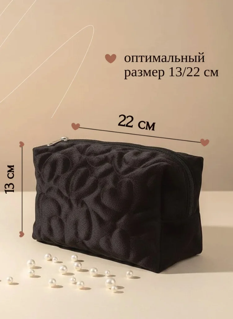 Косметичка бархатная черная с уникальной стежкой - миниатюра 3